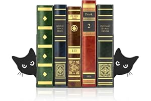 DMJJSD Lot de 2 serre-livres en métal avec chat qui regarde - 18 x 15 x 8 cm - Noir - Décoration de bibliothèque - Pour la maison, le bureau, l'école, les amoureux des chats
