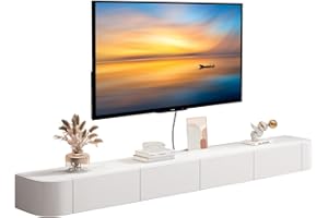 MWIDCIEW Mobile TV Sospeso Soggiorno Moderni Opzione da 120-300 cm Preassemblata Mobiletto Porta TV Bianco con Cassetti Mobili Televisione da Parete Camera da Letto o Sala di, 220 cm