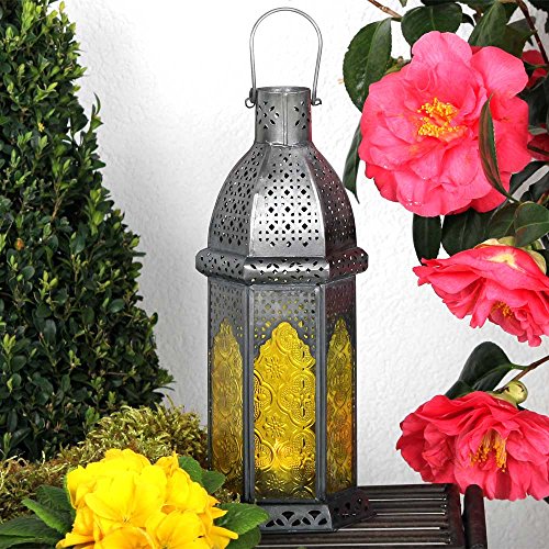 Laterne Aila 30cm orientalisches Windlicht indische Glaslaterne bunte Gartenlaterne (1, gelb) - 2