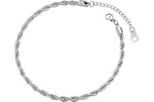 FOCALOOK Bracciale/Cavigliera in acciaio inossidabile per donna e uomo, catena cubano, grano, corda intrecciata, braccialetto uomo donna confezione regalo