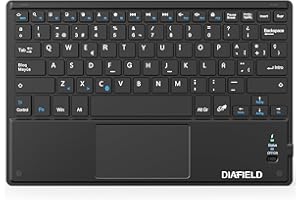 1 BY ONE DIAFIELD 1byone Ultra-Delgado Teclado Inalámbrico Español Ñ con Panel Táctil Multi-función y Batería Recargable, QWERTY español, para Tablet/Pad/TV/Ordenador, Negro