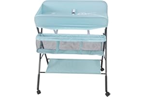 WILLONIN Table à Langer Pliable et Portable, Table à Langer Pliante avec Panier de Rangement à Côté Structure, Table à Langer Réglable en Hauteur (bleu ciel)