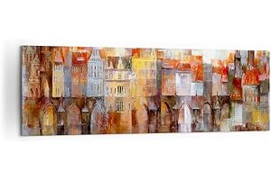 Panorama Bilder auf Leinwand 160x50cm Leinwandbild Stadt Mietshaus Groß XXL Wanddeko Bild Schlafzimmer Küche Wandbilder Dekoration Wohnzimmer Wall Decor Canvas Wand Kunstdruck Art AB160x50-3476
