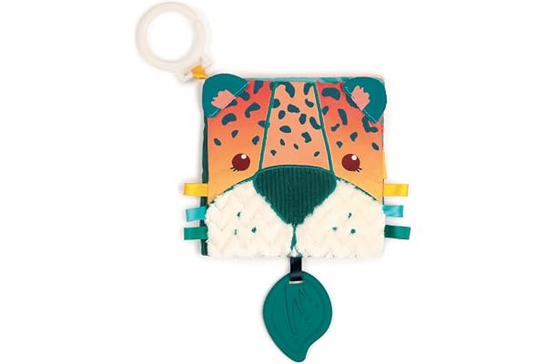 Ludi - Livre D'Éveil Jungle - avec 7 Activités Sensorielles - Dès 3 Mois - Éveil Bébé - Développe La Découverte, Le Toucher & Le Bien-Être - Matières Douces & Textures Variées + Anneaux De Dentition