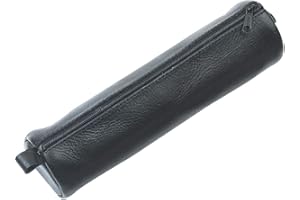 ‎ALASSIO Alassio 43031 - Schlamperrolle aus echtem Leder, Stiftetui schwarz, Schlamper ca. 21 x 6 cm, Schlampermäppchen rund, Etui für Schreibgeräte, Faulenzer mit Reißverschluss