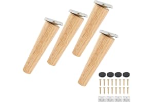 MIULINE Lot de 4 Pieds de Canapé Bois Massif, Pieds de Meubles pour Fauteuil, Table de Nuit, Armoire, Tiroir(15cm,Oblique)