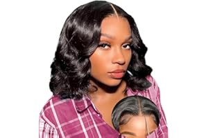 NICMISS Perruque Sans Colle Cheveux Humain 4x4 Pre Cut Lace Wig Body Wave Perruque Bob Femme Brésilien Glueless Wig Human Hair Naturelle Couleur 180% Densité 16 pouces (40cm)