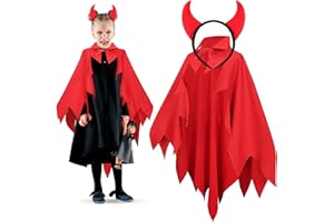 NHYDZSZ Teufel Kostüm Teufel Umhang Halloween Rot Teufelskostüm mit Teufelshörner Haarreif Faschingskostüme für Halloween Karneval Party Cosplay