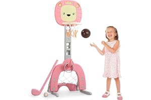 EALINGMOON Kinder Basketballkorb Set,4 in1 Höhenverstellbarer Basketballständer, Fußballtor Golf & Wurfspiel,Mini Basketballkorb Indoor für Zimmer, Sportgeräte, Spielzeug ab 3 4 5 6 7 Jahre Junge Mädchen