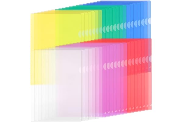 ZCZN 42 Pcs Pochette Plastique A4, Chemises à coin Pochette Document 6 Couleurs Vives Transparent Plastique Sous Chemises Rigide pour Ranger et Classer Papiers, Documents, etc - 31 * 22 cm