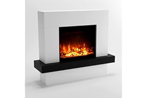 ‎GLOW FIRE GLOW FIRE Elektrokamin mit Heizung und Kaminfeuer (Standkamin Pandora) - elektrischer Kamin mit LED-Feuer in 3 Farben, Heizlüfter, Holz-Deko & Fernbedienung, 114x97x32 cm, Weiß