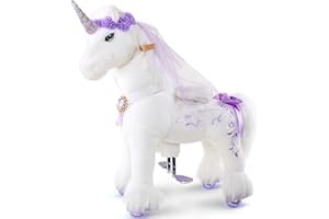 PonyCycle Offizielle Prämie Modell K Reiten auf Einhorn Spielzeug Plüsch Lauftier Einhorn mit lila Horn Größe 4 für Alter 4-8 Jahre Mittel K41