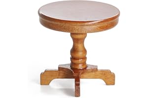 Odoria Puppenhaus Beistelltisch Tisch Miniatur: 1/12 Maßstab Nachttisch Rund für Wohnzimmer Schlafzimmer Vintage - Mini Möbel Holz mit Sockel Braun