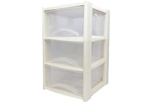 NEATPLASTICS Neat. 3 Plastic Storage Drawers, Space-Saving Draws for Office & Home, Drawers Storage Unit - Durable Storage Draws - Storage Drawers Unit - H60cm x L39cm x W39cm -Cream