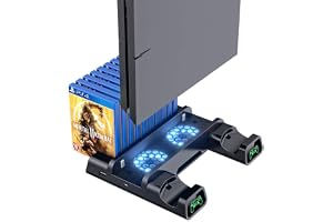 Cooling Fan Compatible with Regular PS4/ PS4 Pro/ PS4 Slim,OIVO Controller Charging Dock Station with Cooler Vertical Stand, Dual Controller Charger with LED Indicators and 10 Games Storage