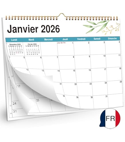 Calendrier 2026 Mural Grand Format (43x62 Cm) Nov 2025 à Déc 2026