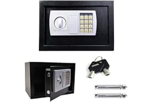 EFANHOME Coffre-Fort à Poser avec Serrure Électronique Numérique et Alarme, 2 Clés pour Ouverture d'Urgence, 8,5L Mural pour Bureau, Hôtel, 31 x 20 x 20cm, Noir