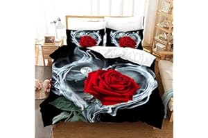 AOXHFNV Set copripiumino rosa 3D rosso, set di biancheria da letto per ragazze, set da 3 pezzi, con 2 federe (rosso, 200 x 200 cm)