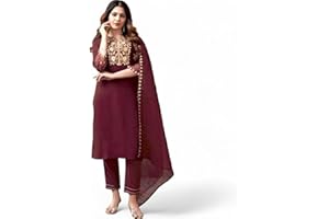RANGMAHAL STORE RangMahal Indische Damen-Kurta-Hose, handgefertigt, reine Baumwollmischung, bestickt, Dupatta-Set