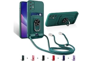 Zyweil kompatibel mit Samsung Galaxy A72 5G/4G,Necklace Hülle, mit 360°Ring Ständer magnetisches Eisenblech Kartenhalter Silikon Schutzhülle-Green