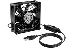ELZO USB Ventilador de Computadora Portátil, 80mm, 5V, 3 Velocidades Ajustables, Ventilador de Refrigeración Electrónico 2600 RPM con Parrilla de Metal para TV Box/Gabinete AV/PS4/Enrutador