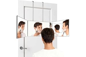 iSawSee 360 Grad Spiegel-3 Wege Mirror mit Haken, rasierspiegel Kosmetikspiegel, Höhenverstellbarer und Faltbar, Friseur Spiegel mit 5X Vergrößerungsspiegel, für Rasieren, Schminken
