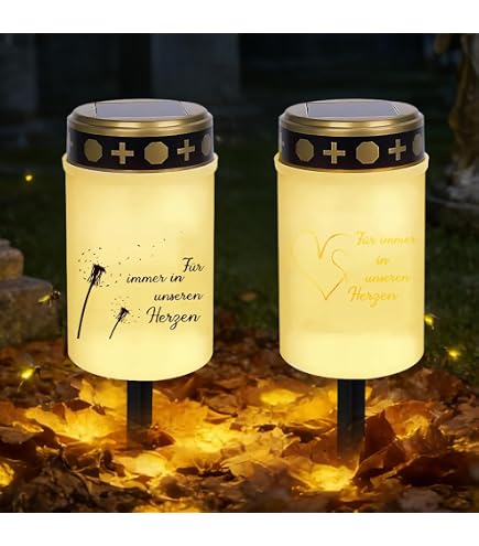 GAOUTO 2er-Set Solar-Grablicht – LED-Friedhofskerze Mit Erdspieß, Wasserdicht, Mit Lichtsensor – Warmweiß, 7 X 12