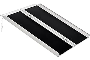 HOMCOM Rampe de Fauteuil Roulant Rampe de Chargement Rampe d'accès antidérapante Pliable avec Bordures de sécurité Max. 270 Kg dim. 91L x 72l x 5H cm alu. Noir