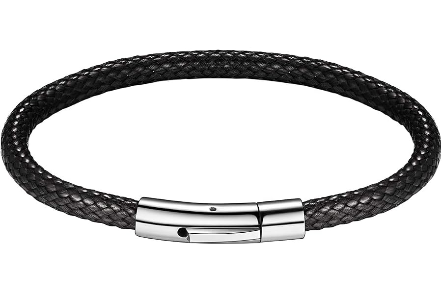FOCALOOK Collier/Bracelet Homme Cordon Noir/Brun avec Fermoir Acier Personnalisable Bijoux Imperméable Largeur 2mm/3mm - 18cm/20cm/22cm/40cm/45cm/50cm/55cm/60cm/65cm/70cm/75cm