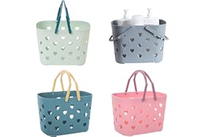 Silars Cajas Almacenaje Plastico, 4PZS Cestas Almacenaje Baño Organizador Armario, Cestas Organizadoras para Cocina, Baño - Con Asa, Apilable, Forma Corazón Hueco-tallado, Gran Calibre
