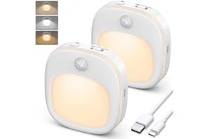 ANOPU LED Nachtlicht mit Bewegungsmelder, [2 Stück] USB Aufladbar Nachtlicht Kinder mit 3 Farben (Warm/Warmweiß/Weiß),15%-100% Dimmung, Aufklebbares Nachtlampe für Treppe,Flur, Kinderzimmer, Schlafzimmer