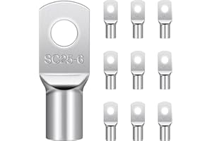 10 Pièces Cosses Tubulaires 25mm² M6, Hanibos Cosses Electriques Ronde à Œillet en Cuivre Étamé Cosse à Sertir 25mm², Cosses Annulaires 25mm²