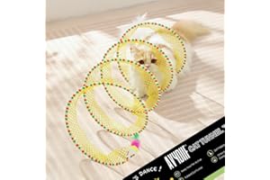 AVYDIIF Cat Tunnel Spring Toy Cat Teaser Stick Collapsible, Kitten Tunnel Bored Pet Hunting Play with Feather Mouse Toys for Kitty, Kitten, Rabbit, Puppy (Yellow)