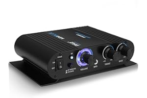 Pyle Amplificateur 90W Crête 8 Ohms Bluetooth, Mini Amplificateur Audio-Compact pour Studio Maison,Home Cinema, Amplificateur Classe T avec Entrées 3,5 mm et 6,35 mm, 4 Bornes Haut-Parleur