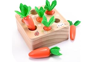 Montessori Carrots Harvest Wooden Baby Toy for 1 Year Old, 6-12 Months Educational Shape Sorting Matching for Toddler Fine Motor Skill Development, Gift for Kids Birthday Easter