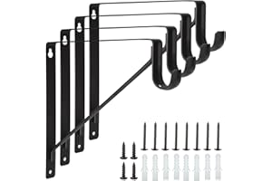 Batonca Paquete de 4 soportes para barra de armario de alta resistencia, 10,8 x 10,8 x 1 pulgada, ganchos de soporte para estante de barra de armario negro, estante montado en la pared con tornillos