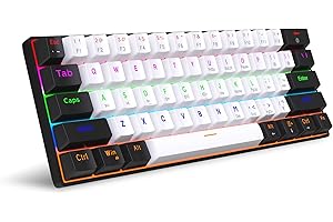 Snpurdiri Wired 60% Mechanical Gaming Keyboard, Blue Switch Full Anti-ghosting Portable Mini Keyboard, for Windows Laptop PC Mac - White/Black