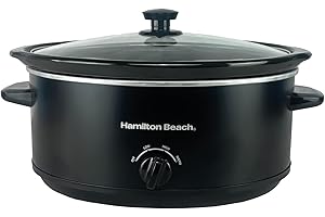 Hamilton Beach 6.5L Family Favourite Slow Cooker, 240W Energy-Efficient Design, Removable Oven-Safe Ceramic Bowl, 3 Heat Settings, Serves 6-8 People, Easy Clean, Black - HBSC070B