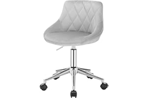 EUGAD Sedia da Scrivania Moderna Sedia Girevole da Ufficio a Ruote Sgabello Regolabile in Velluto Trapuntato Senza Braccioli Sedia per Camera da Letto Grigio chiaro 0032BGY