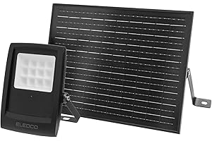 ELEDCO Foco Solar Exterior 100W, Luces Solares LED Modelo All-Black, Lámpara Solar con Mando a Distancia, Sensor de Movimiento, Sensor Crepuscular, Luz Blanca 6000K