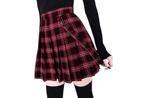 HAHAEMMA Mini Falda Mujer Plisada Escocesa Elegante Invierno Alta Cinturilla Elástica de Encaje Doble de la Colegiala (con Hermosa Cadena en la Cintura)