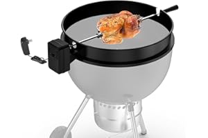 Onlyfire Kit Anello Girarrosto per Barbecue in Acciaio Rivestito Nero con Batteria Motore e Adattatore di Alimentazione per Griglie a Carbonella Weber 57 Cm Kettle e Altri Modelli di Dimensioni Simili