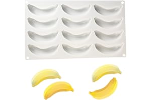 OCPO KITCHEN Moule à Gâteau en Silicone, Moules au Chocolat, Moule Silicone Patisserie en Forme de Fruits, Moules de Cuisson pour Puddin Muffin Chocolat et Mousses Desserts - Forme banane (12 Trous)