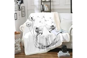 HOMEWISH Meerschweinchen-Überwurfdecke Löwenzahn-Bettdecke Cartoon-Meerschweinchen Sherpa-Decke für Kinder Jungen Mädchen Teenager niedliches Tier Pflanze Fleece-Decke grau-weiße Plüschdecke, 150 x 200