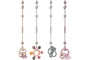 Vicloon Silikonowy klips do zabawek, 4 paski zabezpieczające do zabawek, silikonowy klips na smoczek, pasek na kubek, regulowany pasek do wózka dziecięcego, do zawieszenia zabawek (różowy, fioletowy)