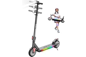 RCB R12 Pro Patinete Eléctrico Niños para 6-12 años, hasta 18km/h y 15km, 3-Altura Ajustable, 7" Plegable Patinete Eléctrico,Luces de Arco Iris,Pantalla LED, Regalos para Niños