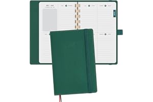 BEZEND Petit Agenda 2026 de Poche A6 17 x 11 cm [en Français] - Agenda 2026 Spirale Semainier avec Couverture Souple en Cuir PU, Vert Forêt