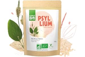 ESPRIT BIO – PSYLLIUM BIO 150g – Fibres – Transit Intestinal – à boire avec de l’eau – 100% Bio et Vegan
