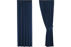 H.Versailtex Solid Navy Blackout Thermal Insulated Pencil Pleat Curtains for Living Room/Bedroom with Two Matching Tiebacks, Energy Efficient Window Treatments Curtain, 66" Width x 72" Drop (2 Panels)