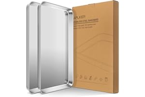APLKER Set 2 Teglie da Forno in Acciaio Inox, Teglia per Pizza Professionale, Teglia Forno Rettangolare per Pane, Biscotti, Pizza e Torte, 40,5 x 30,5 x 2.5 cm